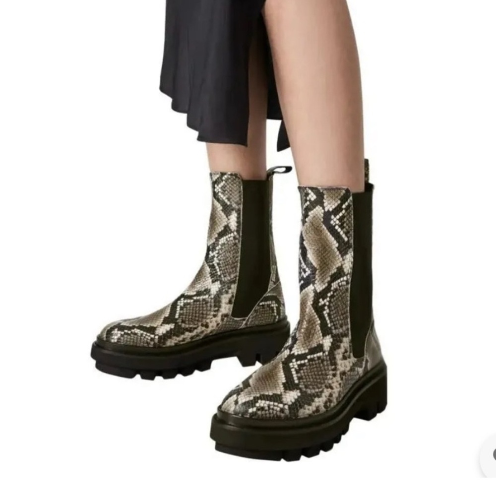 New! AllSaints Billie snake Embossed print Ankle Boots size 10 nwt